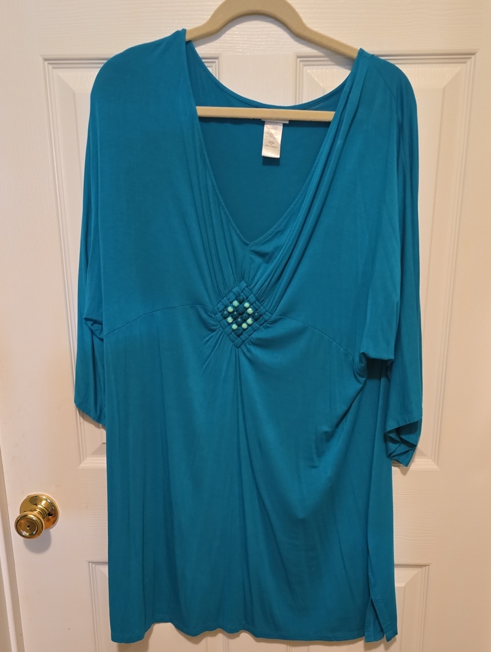 Dotti Teal V-Neck Beaded Tunic Coverup. Size XL